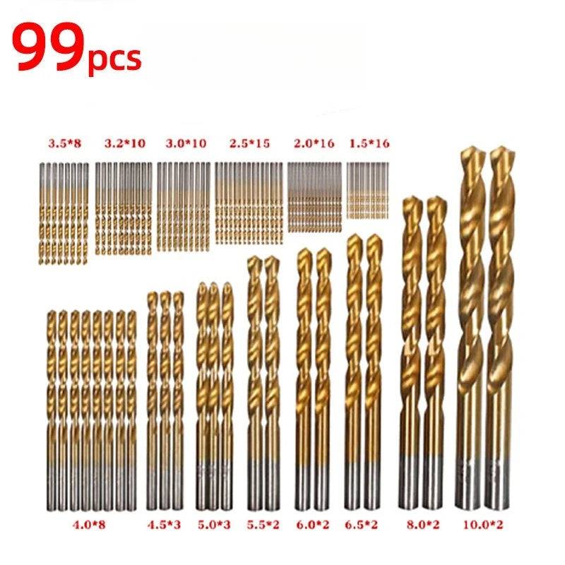 99-Piece HSS Titanium Drill Bit Set — Metal, Wood & Plastic