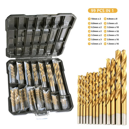 99-Piece HSS Titanium Drill Bit Set — Metal, Wood & Plastic