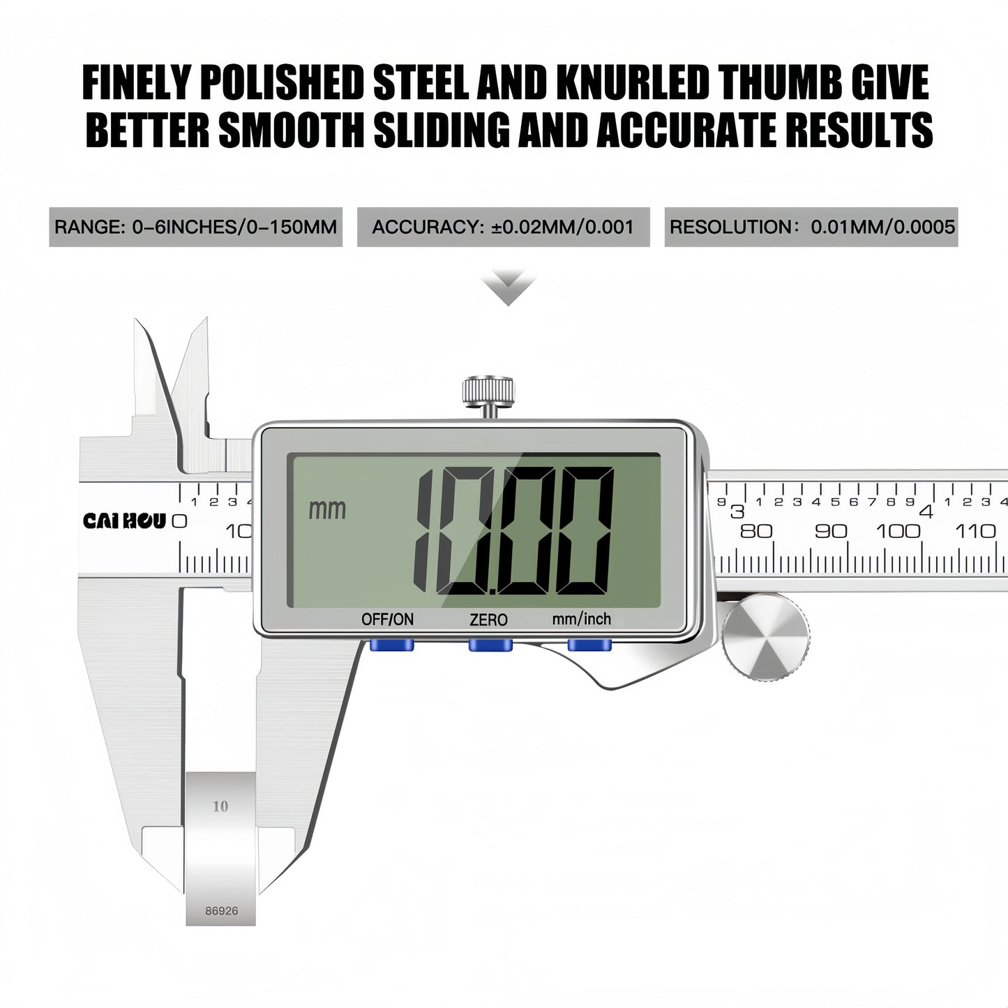 Digital Caliper 150mm — Large LCD, Stainless Steel