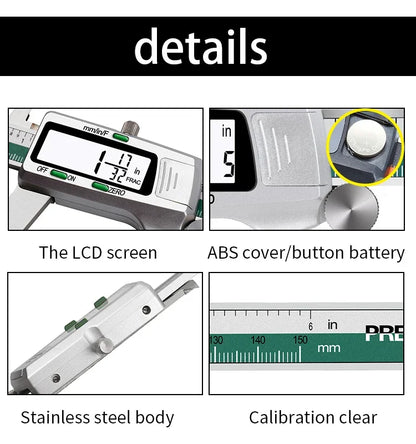 Digital Vernier Caliper 150mm — Fraction/MM/Inch, 0.01mm Precision