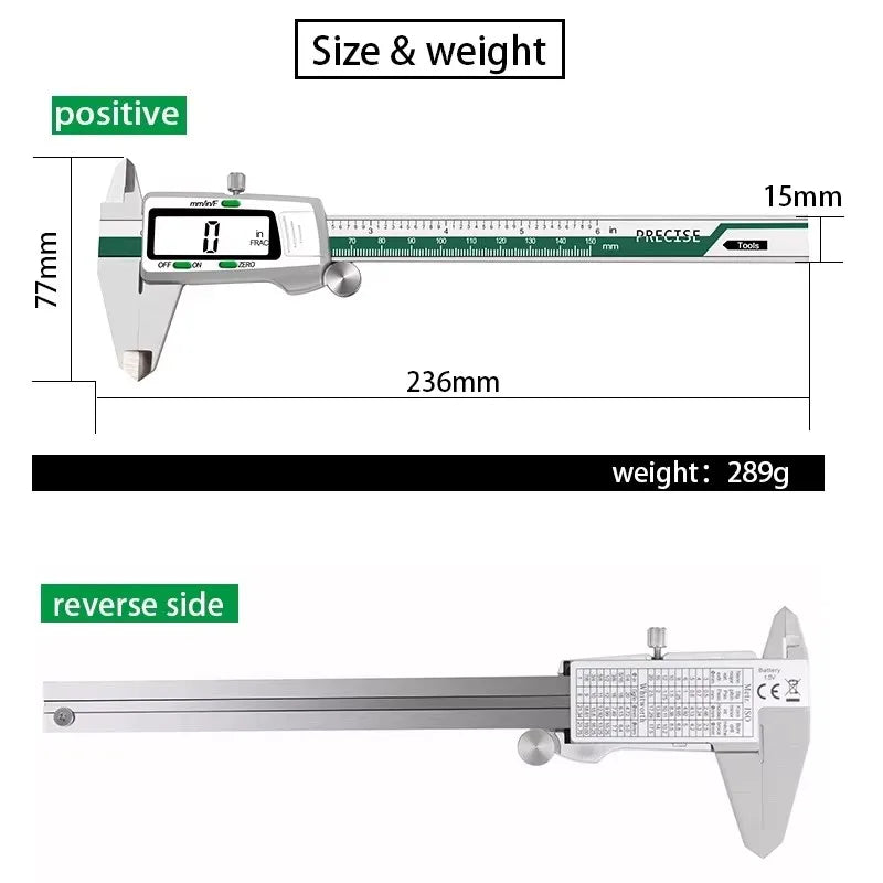 Digital Vernier Caliper 150mm — Fraction/MM/Inch, 0.01mm Precision