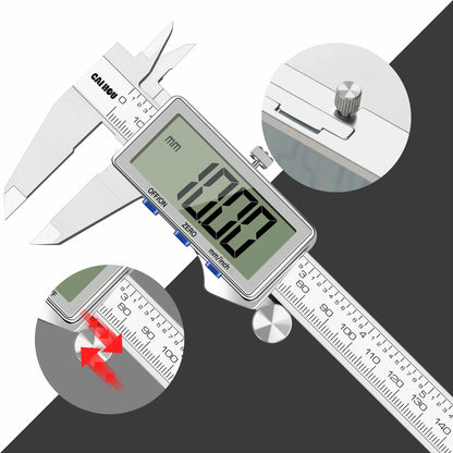Digital Caliper 150mm — Large LCD, Stainless Steel