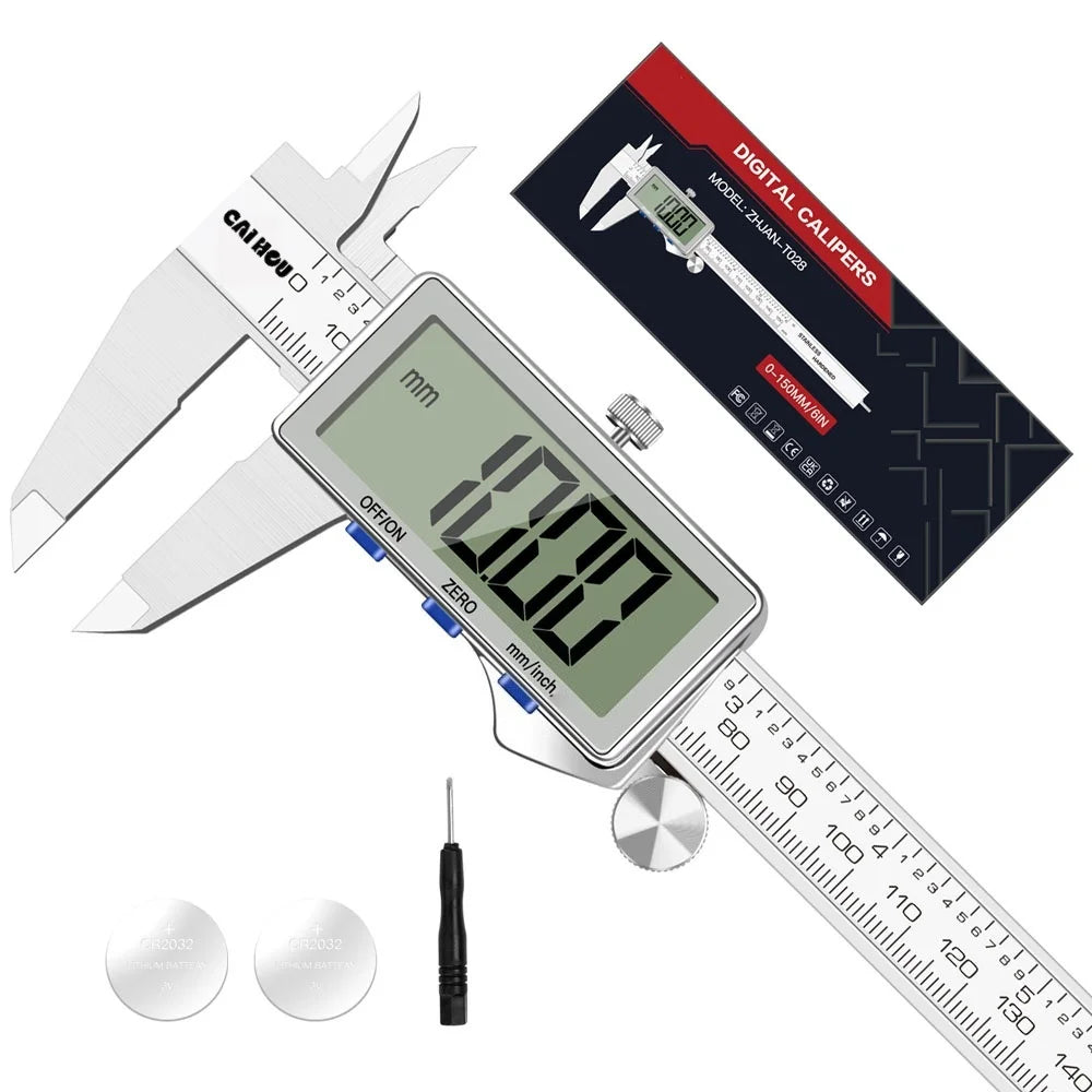 Digital Caliper 150mm — Large LCD, Stainless Steel
