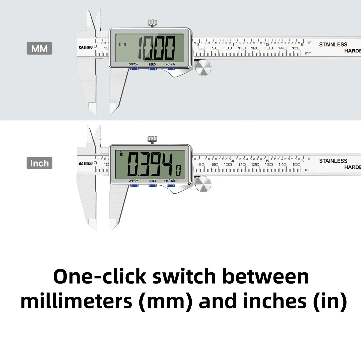 Digital Caliper 150mm — Large LCD, Stainless Steel
